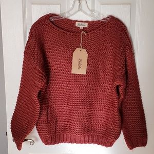 Soft chunky knit boat neck sweater